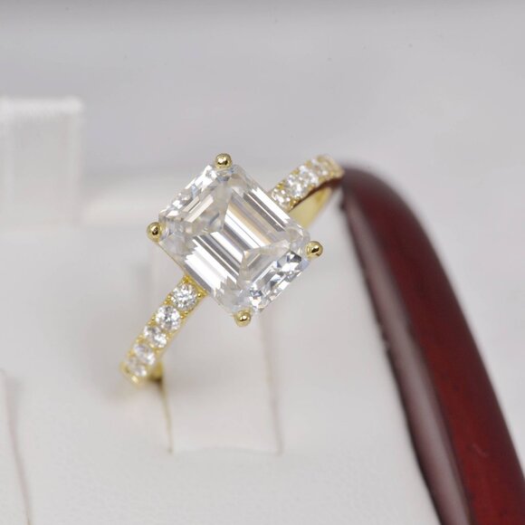 Certified 4.8ct Emerald Cut Full Moissanite Engagement Ring - Picture 5 of 8